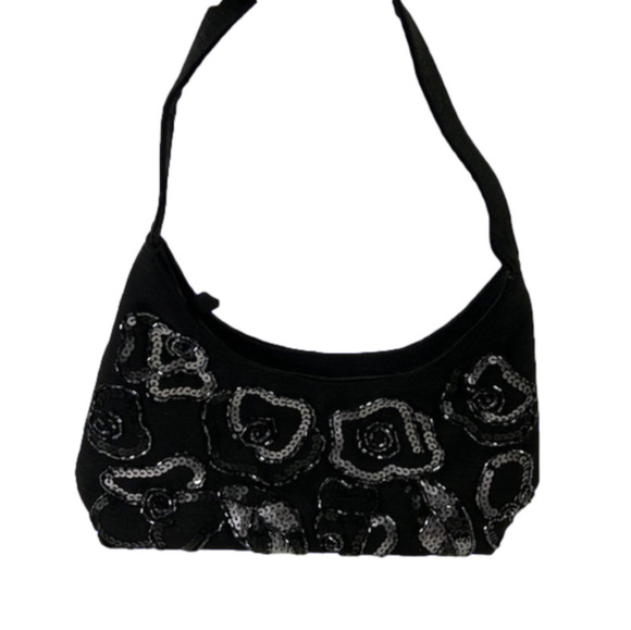 BLACK Sequined Shoulder Handbag - Picture 1 of 8